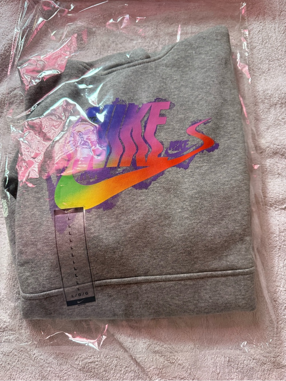 Nike Grey Crewneck Sweater with Rainbow Swoosh Logo